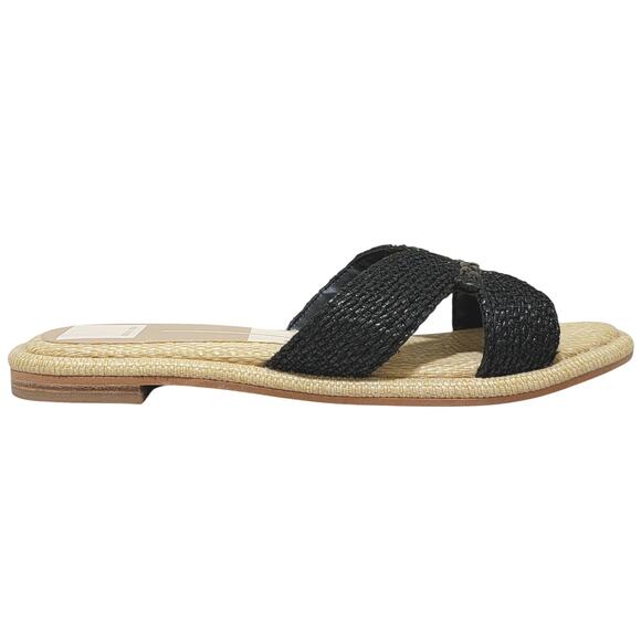 Dolce Vita Women Atomic Flat Slide Sandals Size US 6.5 Black / Natural Raffia - Picture 3 of 5